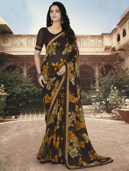 floral printed saree with blouse - 19258454 - Very Small Image - 1