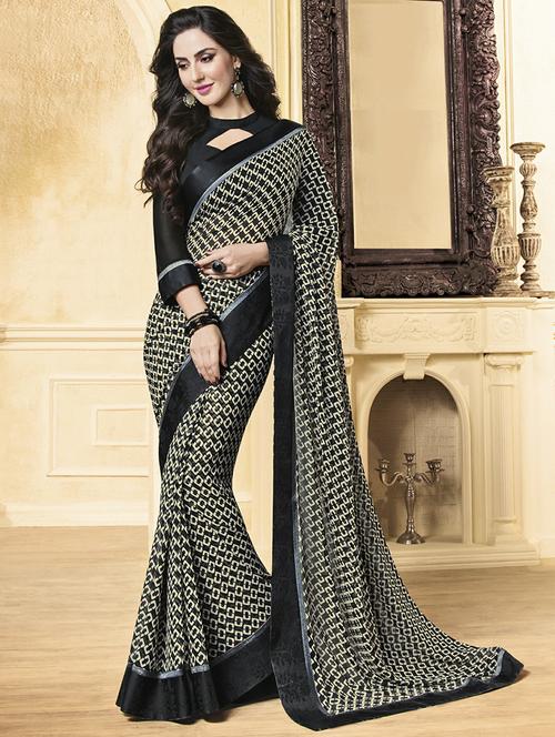self design printed saree with blouse - 19259003 - Very Small Image - 1