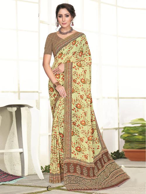 floral printed saree with blouse - 19260789 - Very Small Image - 1