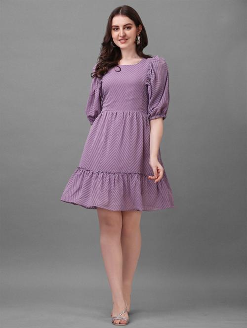 purple solid fit & flare dress - 19260954 - Very Small Image - 1