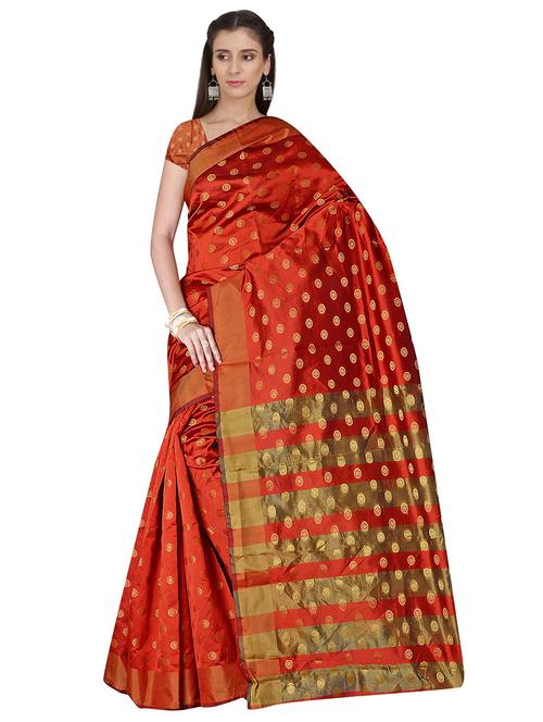 orange self design maheshwari saree with blouse - 19261035 - Very Small Image - 1