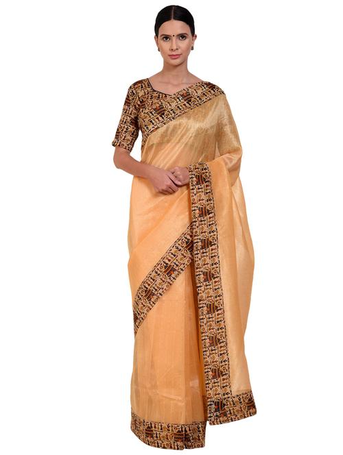 orange chanderi solid saree with blouse - 19261050 - Very Small Image - 1