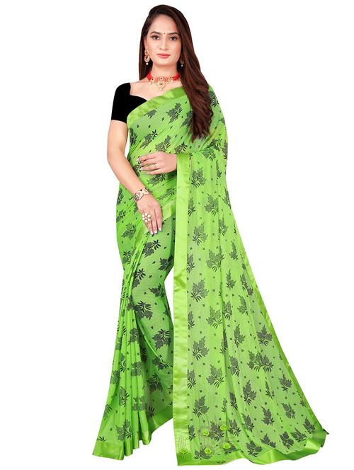self design green printed saree with blouse - 19261083 - Very Small Image - 1
