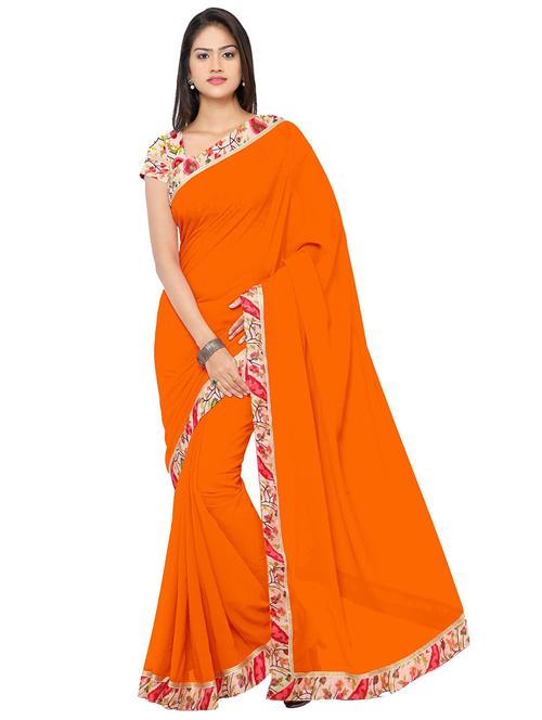 orange self design solid saree - 19261094 - Very Small Image - 1