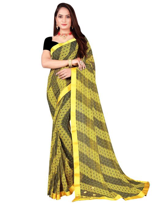 yellow self design printed saree with blouse - 19261098 - Very Small Image - 1