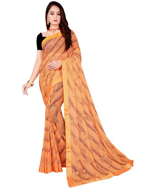 orange self design printed saree with blouse - 19261135 - Very Small Image - 1