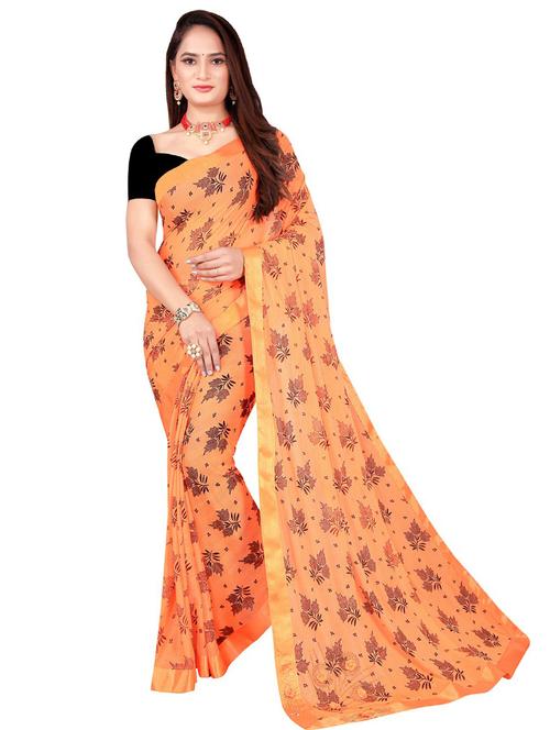 orange self design printed saree - 19261143 - Very Small Image - 1