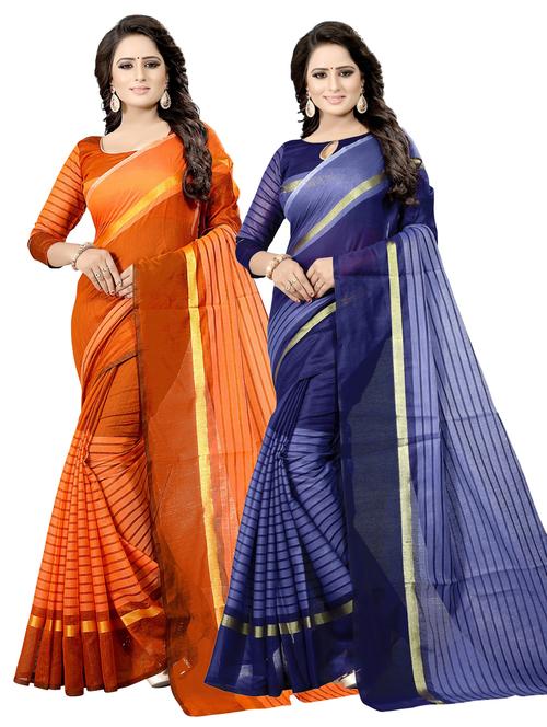 women's stripes multi colored saree with blouse - 19261153 - Very Small Image - 1