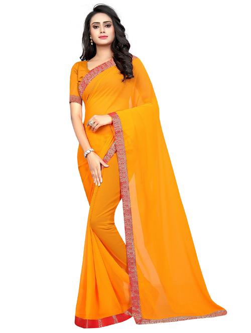 yellow self design solid saree with blouse - 19261207 - Very Small Image - 1