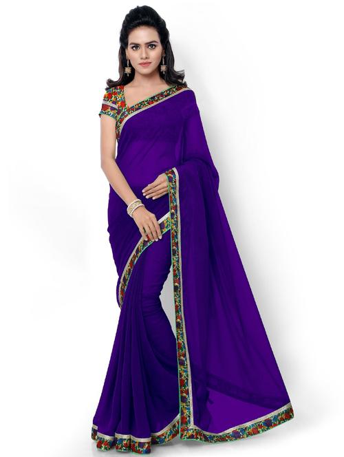 purple self design solid saree with blouse - 19261212 - Very Small Image - 1