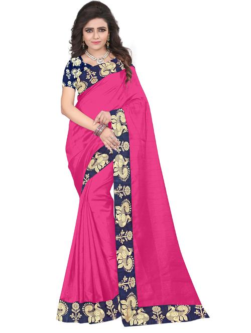 pink self design solid saree with blouse - 19261226 - Very Small Image - 1