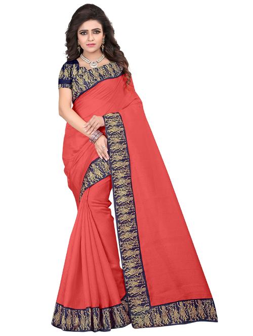 orange self design solid saree with blouse - 19261227 - Very Small Image - 1