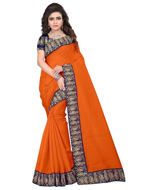 orange self design solid saree with blouse - 19261240 - Very Small Image - 1