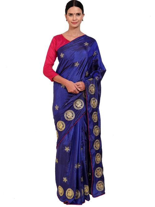 blue self design embroidered saree with blouse - 19261244 - Very Small Image - 1