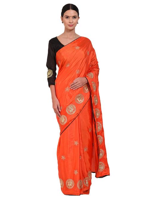 orange self design embroidered saree - 19261258 - Very Small Image - 1