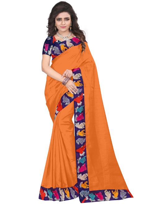 orange self design solid saree with blouse - 19261259 - Very Small Image - 1