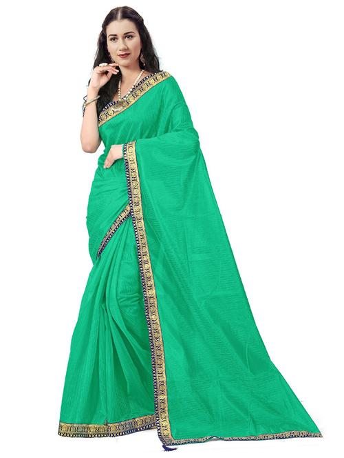 green self design solid saree with blouse - 19261312 - Very Small Image - 1
