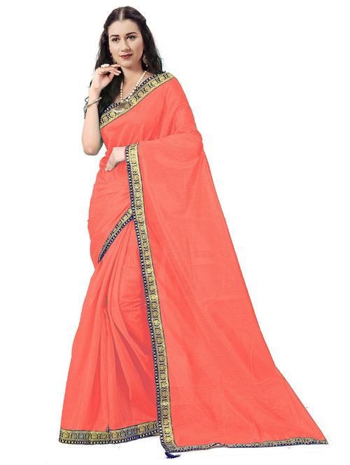 contrast bordered solid saree with blouse - 19261338 - Very Small Image - 1