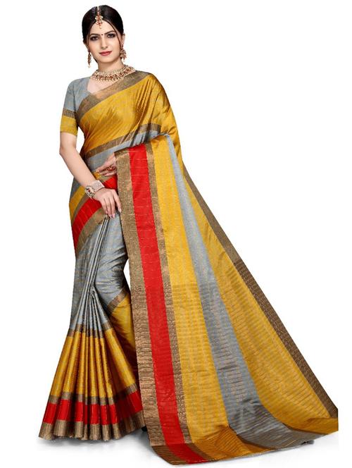 contrast bordered woven saree - 19261363 - Very Small Image - 1