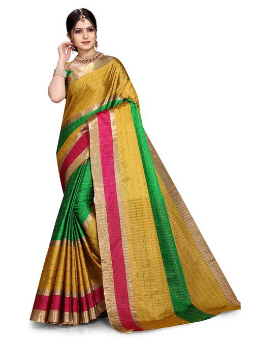 contrast bordered woven saree with blouse - 19261364 - Very Small Image - 1