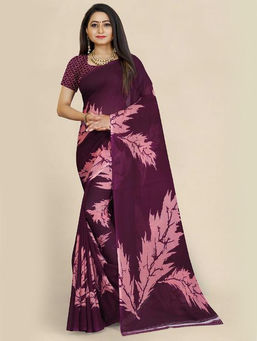 purple printed saree - 19261381 - Very Small Image - 1