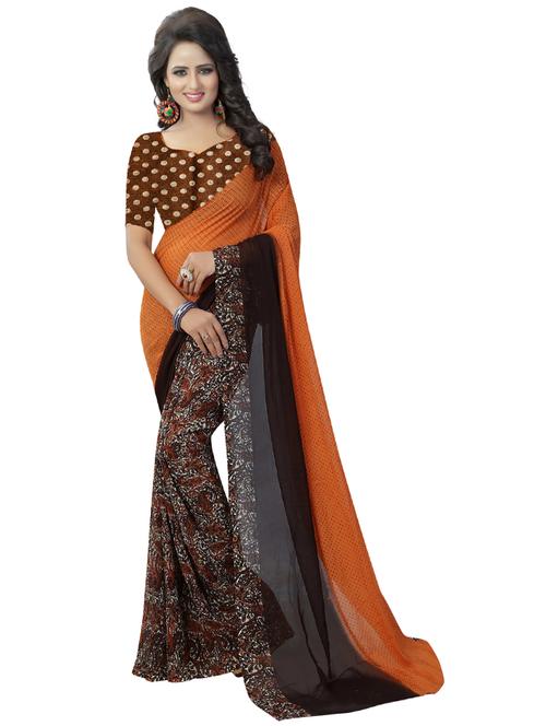 printed bollywood saree with blouse - 19261428 - Very Small Image - 1