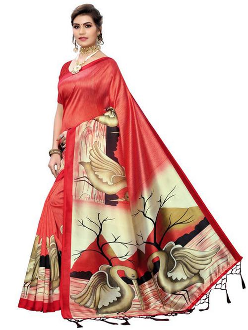 red art silk half and half saree with blouse - 19261432 - Very Small Image - 1