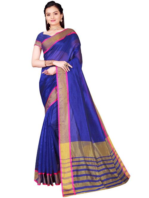 women's self design royal blue colored saree - 19261927 - Very Small Image - 1