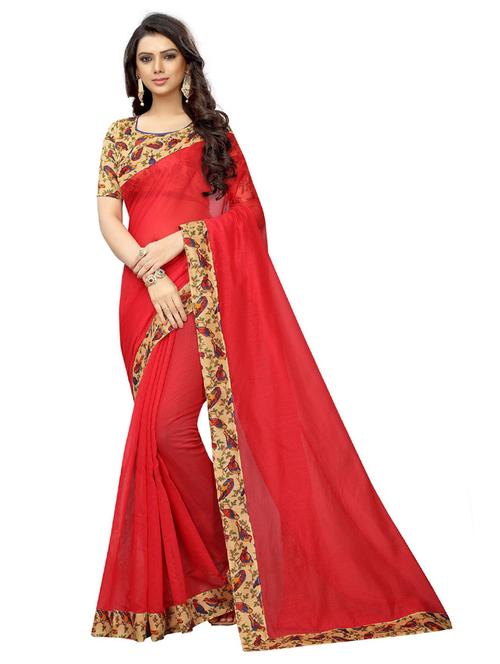 red bordered saree with blouse - 19261929 - Very Small Image - 1
