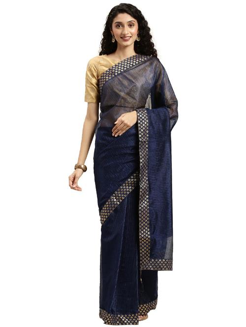 contrast bordered woven saree with blouse - 19262004 - Very Small Image - 1