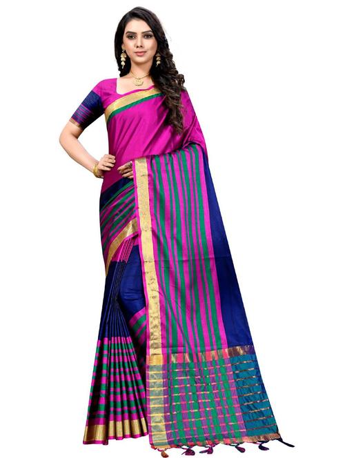 contrast bordered woven saree with blouse - 19262017 - Very Small Image - 1