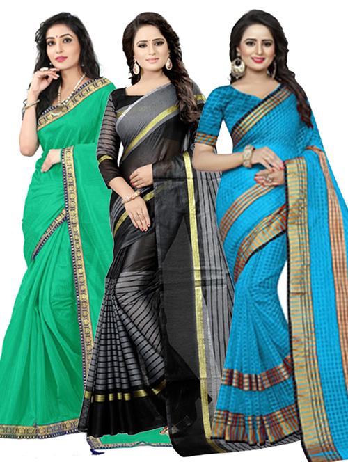 contrast bordered woven saree set with blouse - 19262038 - Very Small Image - 1