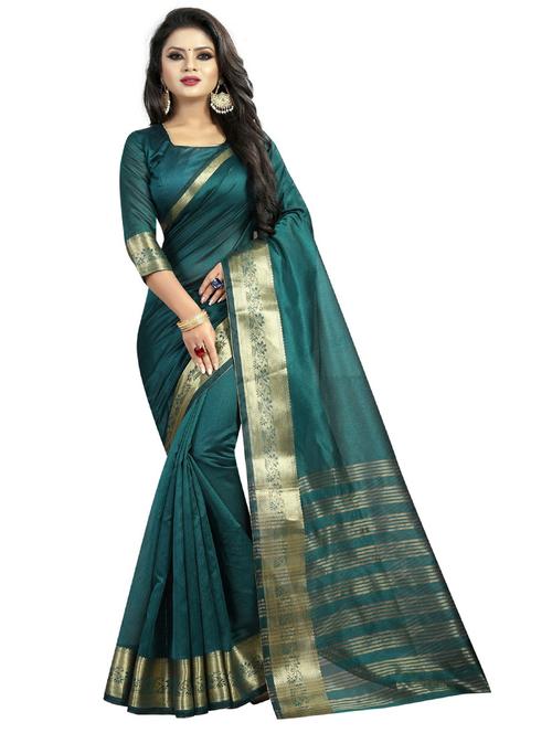 contrast bordered woven saree set with blouse - 19262052 - Very Small Image - 1