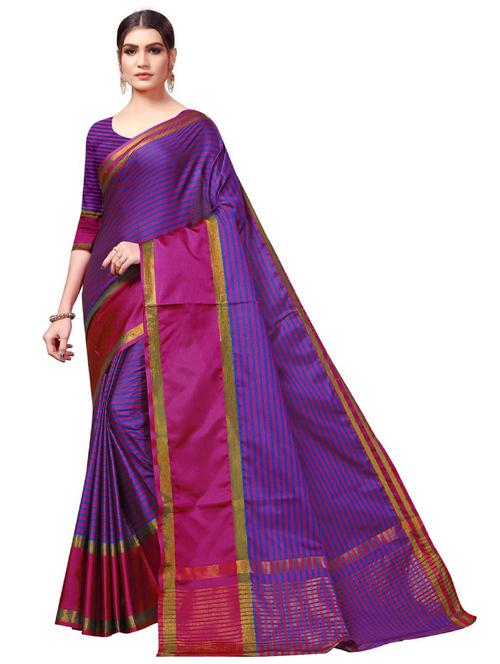 contrast bordered woven saree set with blouse - 19262055 - Very Small Image - 1