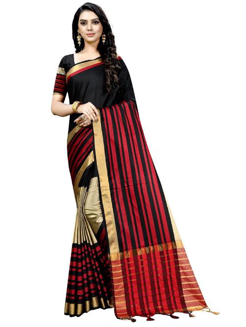 contrast bordered woven saree set - 19262057 - Very Small Image - 1