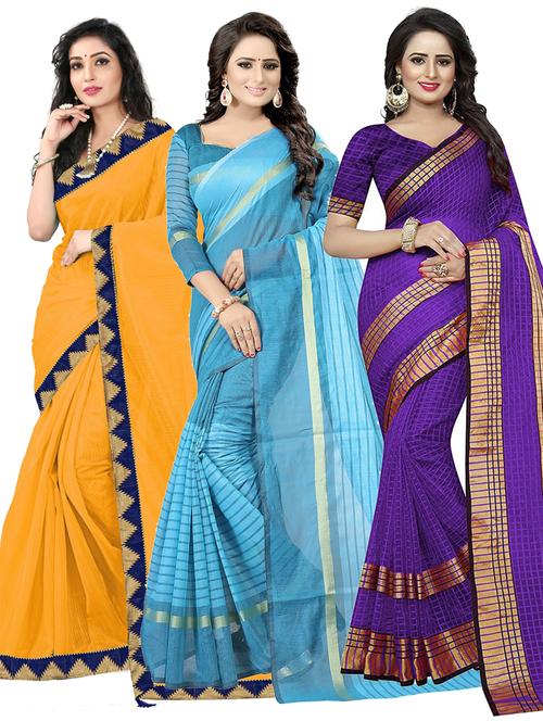 contrast bordered woven saree set - 19262060 - Very Small Image - 1