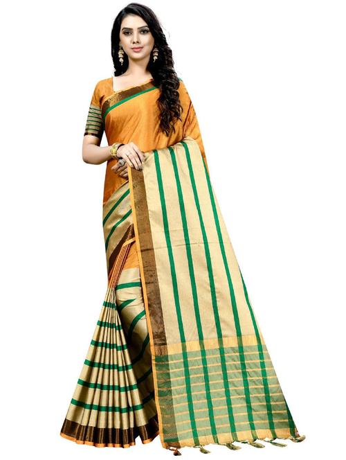 contrast bordered woven saree with blouse - 19262061 - Very Small Image - 1