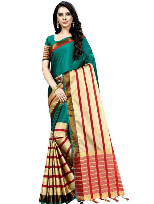 contrast bordered woven saree set with blouse - 19262063 - Very Small Image - 1