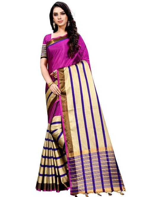 contrast bordered woven saree with blouse - 19262072 - Very Small Image - 1