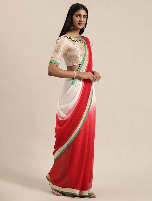 contrast bordered woven saree with blouse - 19262149 - Very Small Image - 1
