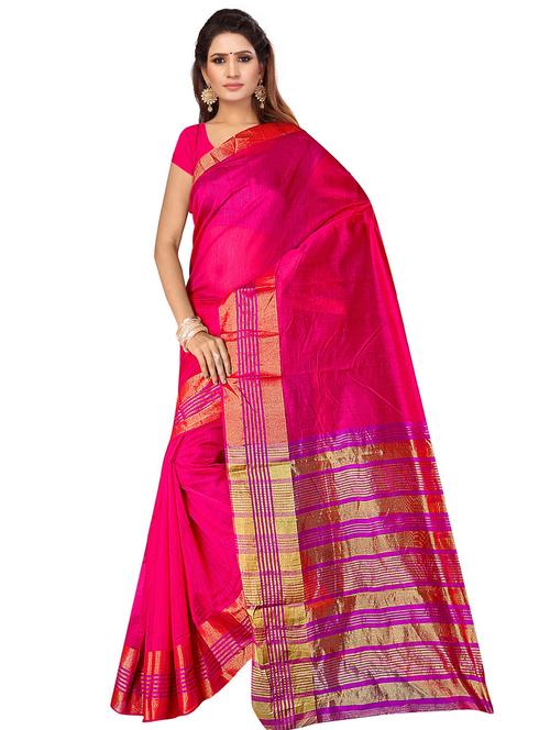 contrast bordered woven saree with blouse - 19262163 - Very Small Image - 1