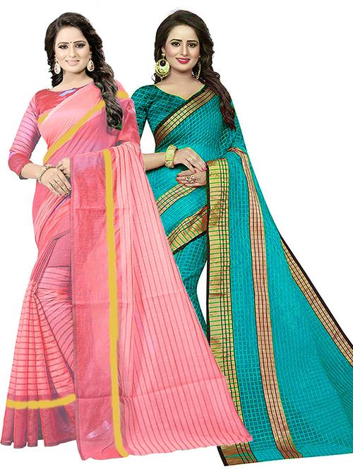 contrast bordered woven saree set - 19262213 - Very Small Image - 1