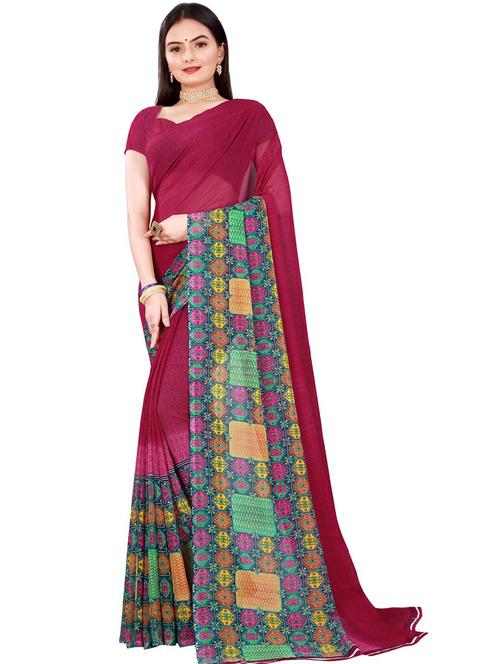 women's printed maroon colored saree with blouse - 19263252 - Very Small Image - 1