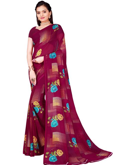 women's floral purple colored saree with blouse - 19263301 - Very Small Image - 1