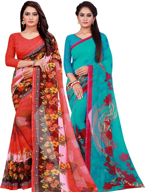 self designed printed saree with blouse - 19263480 - Very Small Image - 1