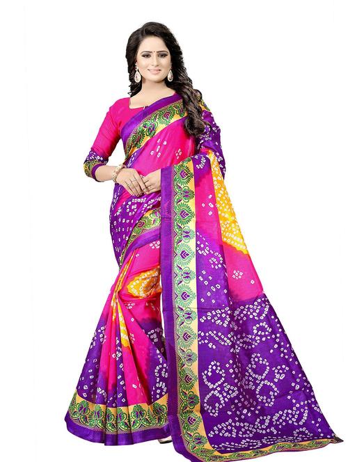 printed bandhani saree with blouse - 19263558 - Very Small Image - 1