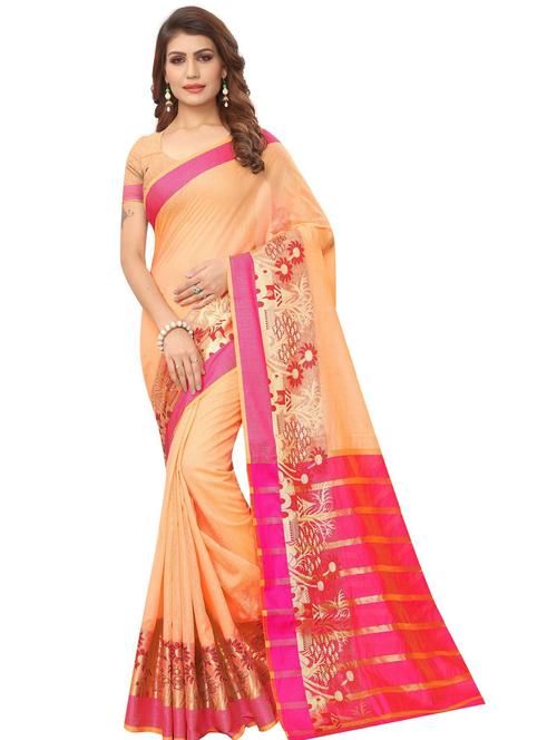orange self design saree with blouse - 19263571 - Very Small Image - 1