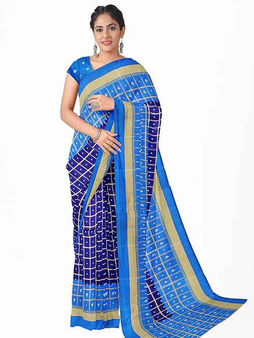blue bandhani print saree - 19263581 - Very Small Image - 1
