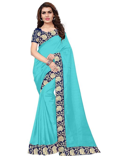 blue solid saree with blouse - 19263585 - Very Small Image - 1