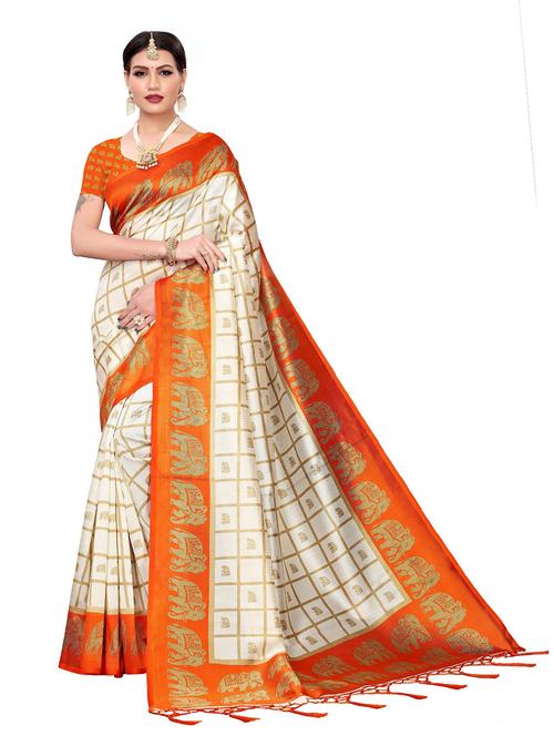 orange check saree with blouse - 19263587 - Very Small Image - 1